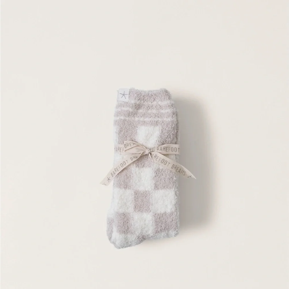 NWT Barefoot Dreams CozyChic checks &stripes 2 pack socks -stone multi